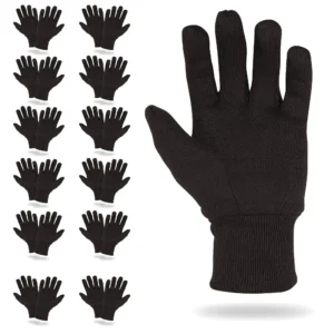 Brown Jersey Gloves for Women and Men, 10 Inch. Pack of 24 12 Pairs Reusable Polyester